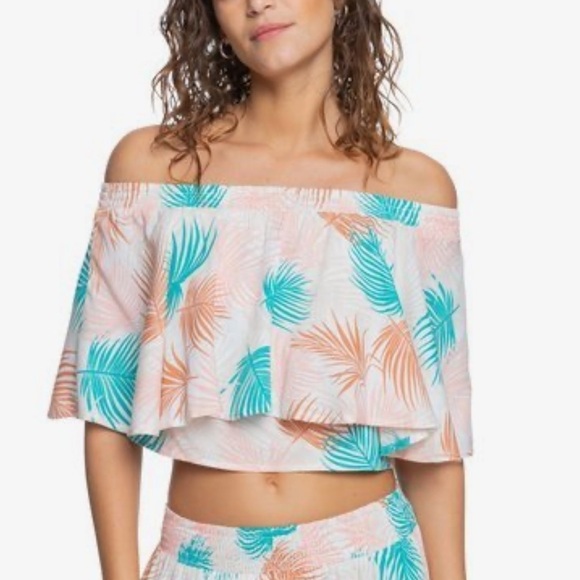 NWT Roxy Forbidden Story Tropical Floral Off the Shoulder Crop Top - Picture 1 of 8